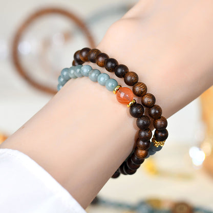 Vietnam Nha Trang Agarwood Blue Jade Double Circle Bracelet - Buddhist Beads for Harmony and Protection