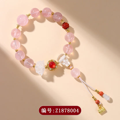 Beijing Palace Style Natural Pink Crystal Bracelet | Love Harmony Spiritual Amulet for Women