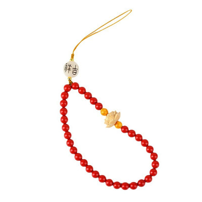 Natural Imperial Red Sand Cinnabar Bead Chain - Phone Pendant & Keychain for Protection and Luck