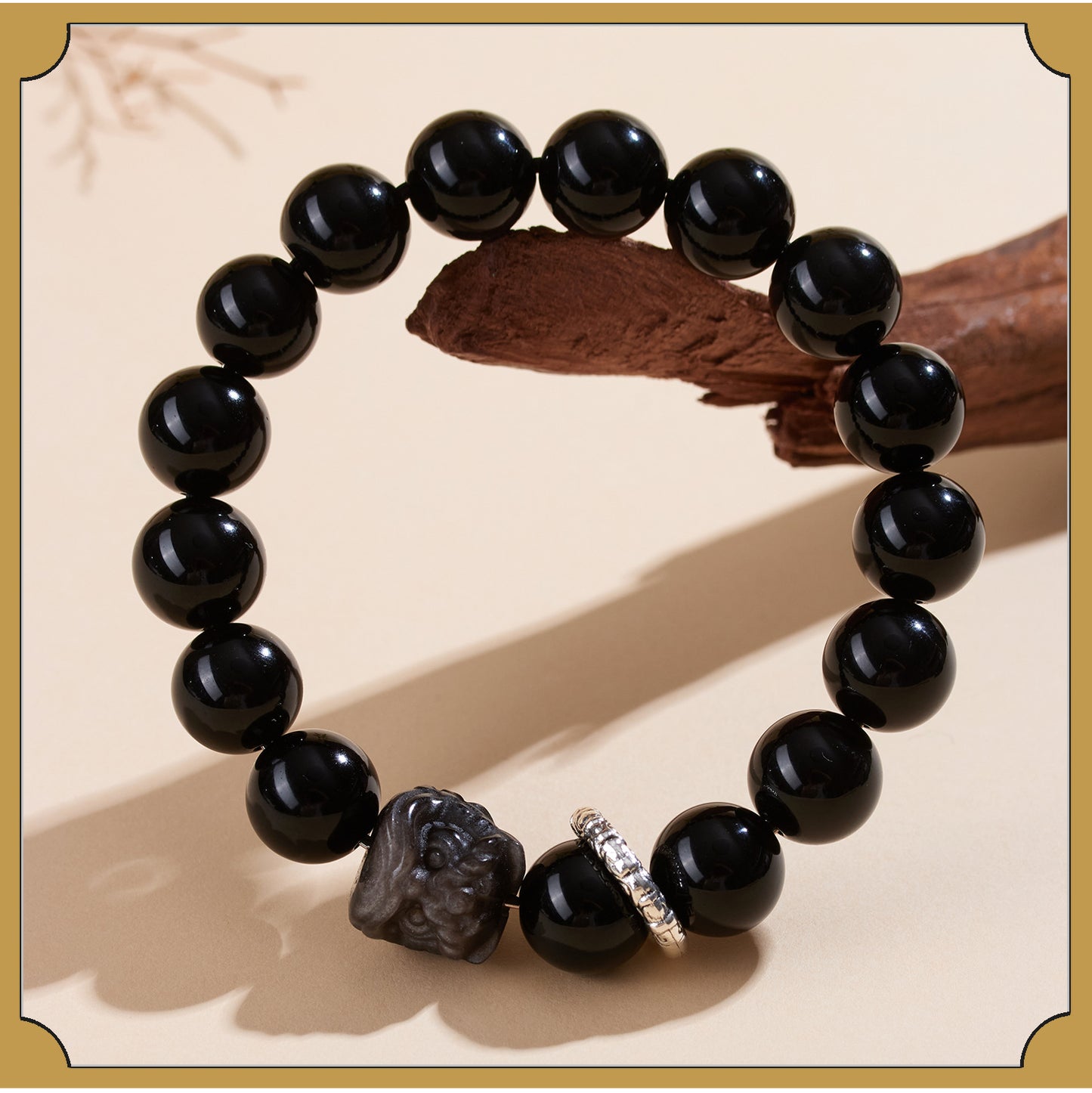 Natural Obsidian Lion Dance Bracelet - Chinese Style Unisex Couple Protection Amulet