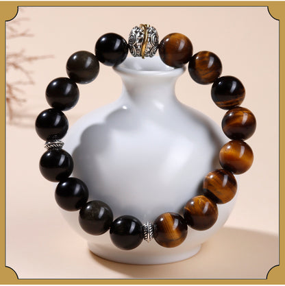 Natural Gold Obsidian & Tiger Eye Bracelet | Wealth Protection Couple's Energy Stone Jewelry