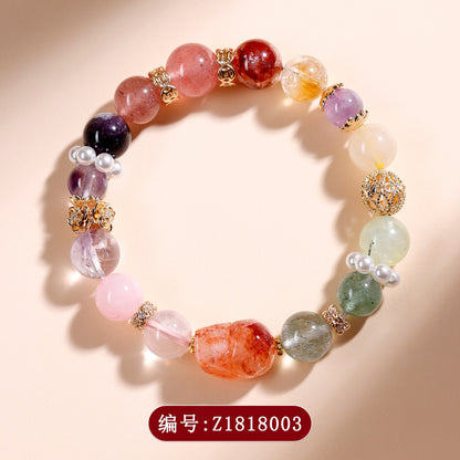 Natural Red Gum Flower Pixiu Crystal Multi-Gem Bracelet - Wealth & Protection Charm for Women
