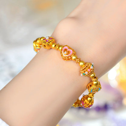 Flowing Color Four-Leaf Clover Gold Sand Fortune Bead Bracelet – Lucky Charm for Women