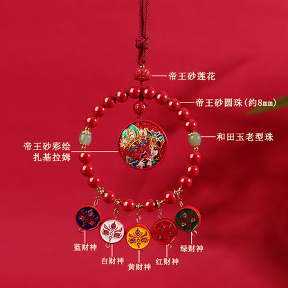 Imperial Red Cinnabar Five Directions God of Wealth Car Hanging for Prosperity and Safe Travels