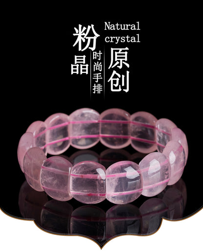 Natural Rose Quartz Crystal Bracelet - Peach Pink Healing Stone for Women's Harmony