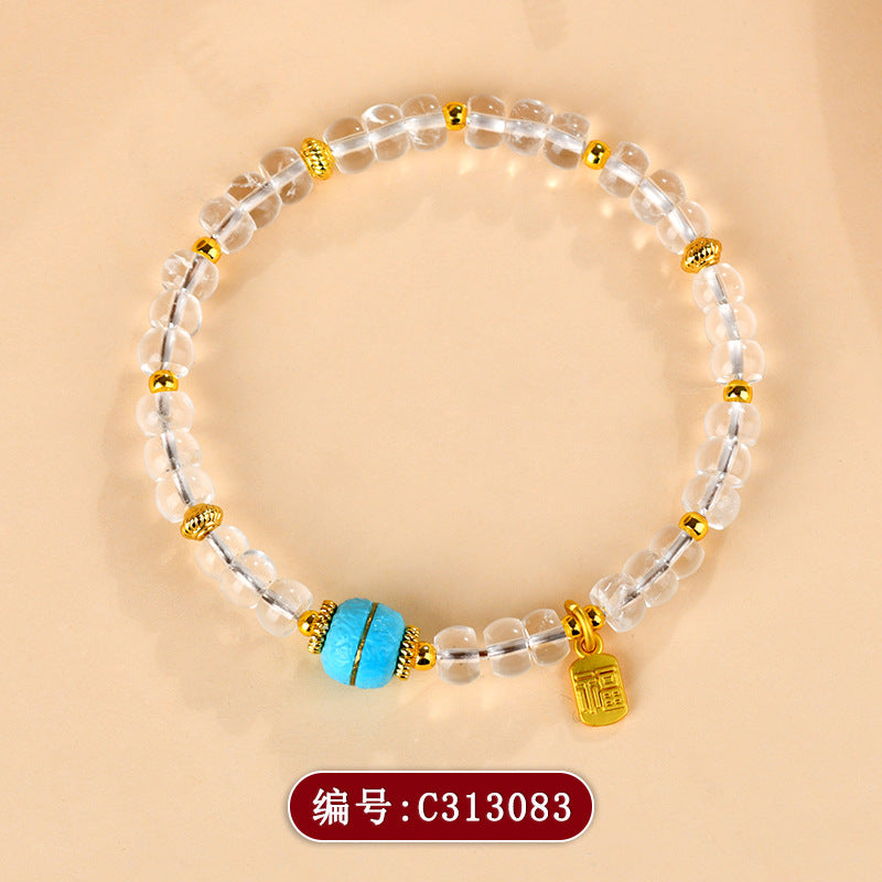 Natural White Crystal Bead Bracelet | Chinese Style Spiritual Jewelry for Women's Harmony