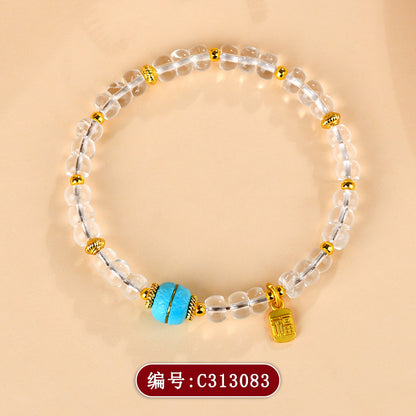 Natural White Crystal Bead Bracelet | Chinese Style Spiritual Jewelry for Women's Harmony