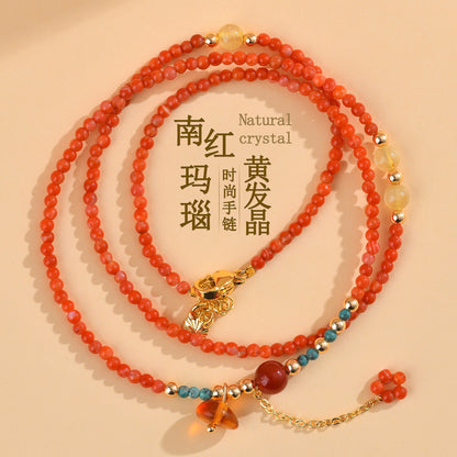 Natural Southern Red Agate & Yellow Rutilated Quartz Multi-Circle Bracelet - Elegant Women's Collarbone Necklace