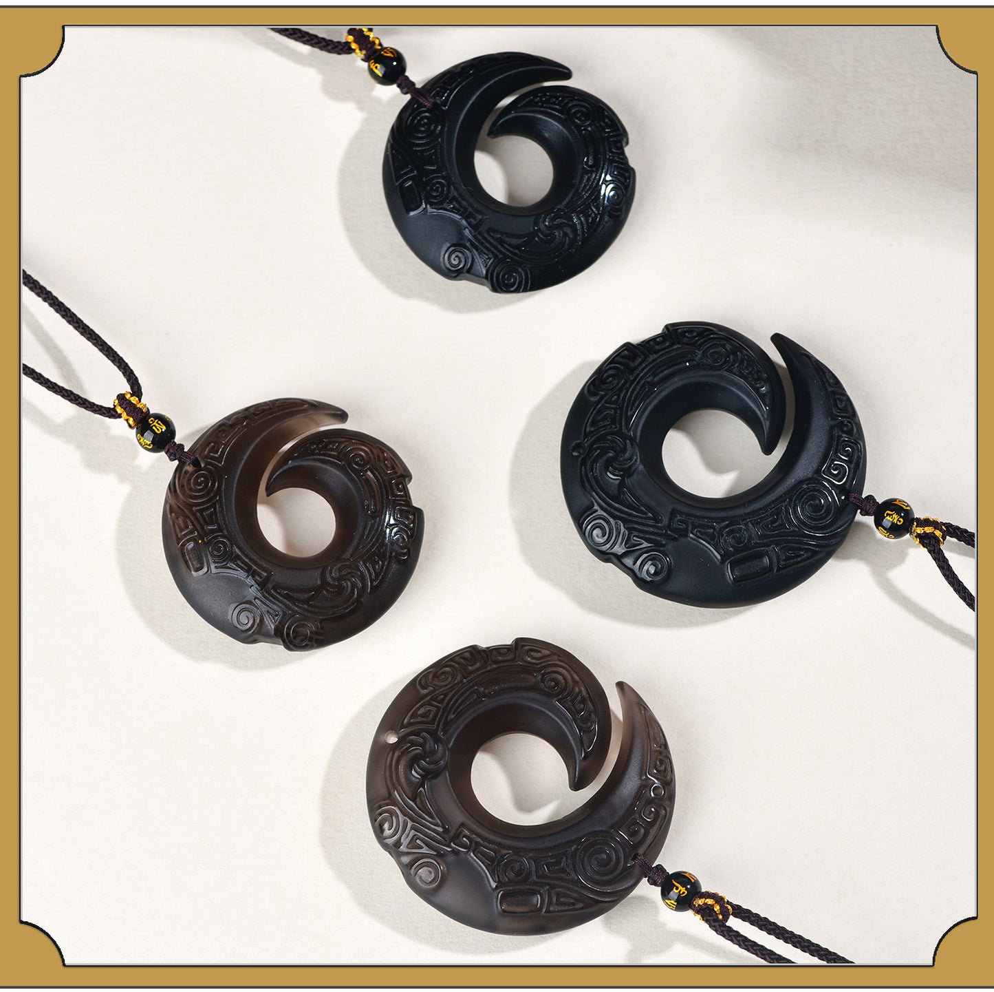 Natural Mexican Obsidian Lucky Pendant | Peace Buckle Necklace for Spiritual Protection