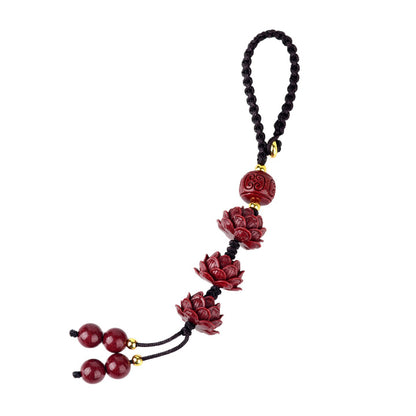 Natural Purple Gold Cinnabar Lotus Keychain - Step by Step Lotus Car Pendant for Protection & Wealth