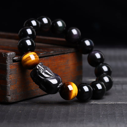 Natural Crystal Obsidian Pixiu Tiger Eye Bracelet - Ethnic Unisex Couple Spiritual Jewelry