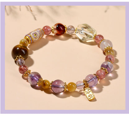 Nine Purple Fire Crystal Bracelet | Spiritual Protection & Fortune Multi-Gemstone Jewelry