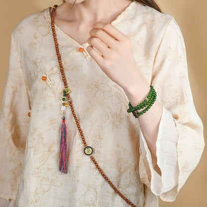 Rosewood Jade Zen Tassel Multi-Circle Bracelet Necklace | Spiritual Harmony and Protection