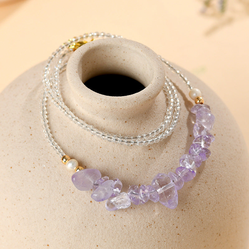 Natural Amethyst Crushed Stone Adjustable Necklace | Spiritual Protection & Elegant Design for Women