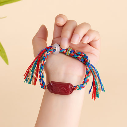 Natural Purple Gold Cinnabar Tibetan Handmade Braided Bracelet - Tai Sui Protection & Wealth Attraction