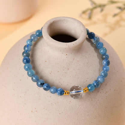 Natural Aquamarine White Crystal Single Circle Bracelet | S925 Silver Elegant Women's Jewelry for Harmony & Protection