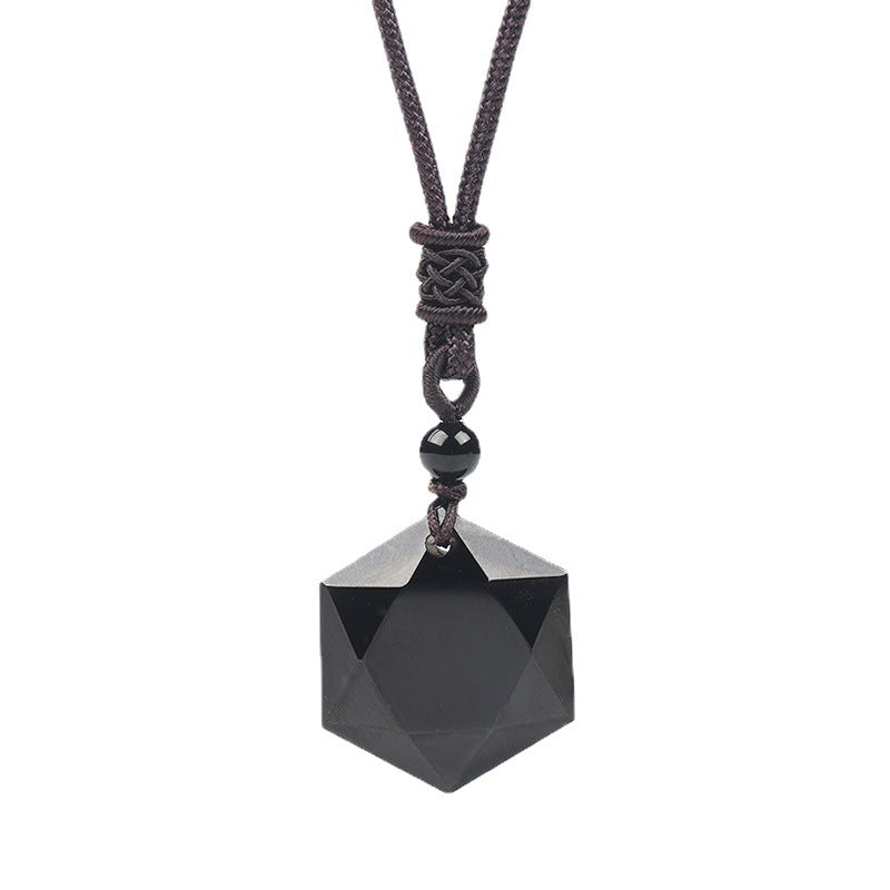 Natural Obsidian Hexagram Pendant - Spiritual Protection Amulet for Men & Women