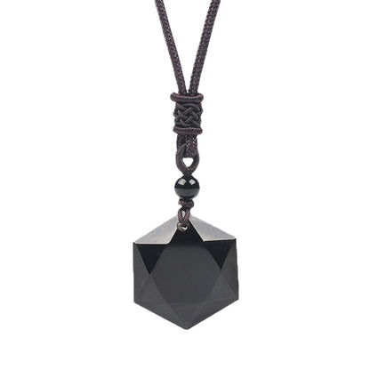 Natural Obsidian Hexagram Pendant - Spiritual Protection Amulet for Men & Women