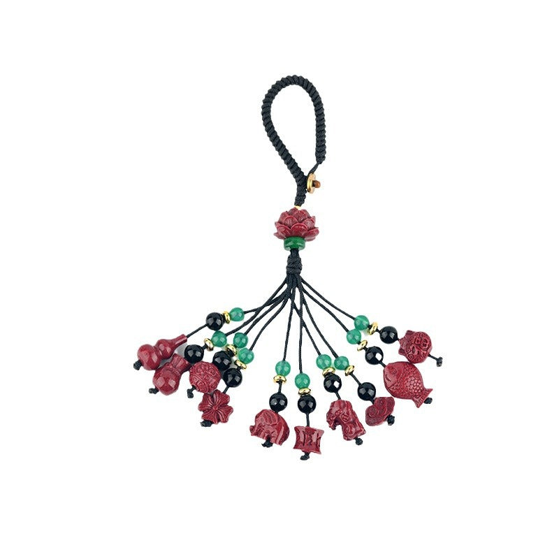 Natural Purple Gold Cinnabar Keychain Pendant - Spiritual Protection & Prosperity Charm