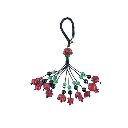 Natural Purple Gold Cinnabar Keychain Pendant - Spiritual Protection & Prosperity Charm