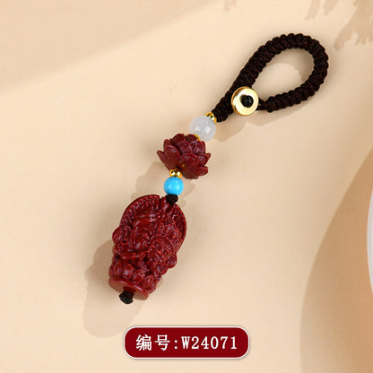 Natural Cinnabar Keychain Pendant - Imperial Red & Purple Gold for Protection & Wealth