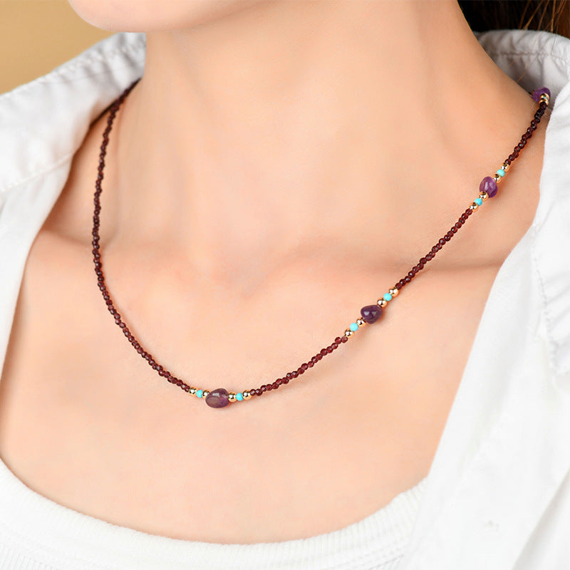 Natural Amethyst Freeform Crystal Sugar Cube Collarbone Necklace for Women - Spiritual Energy & Elegance