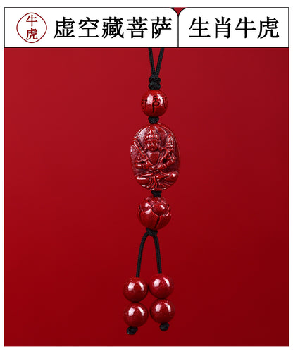 Natural Purple Gold Cinnabar Zodiac Buddha Phone Chain - Divine Protection & Fortune Attraction