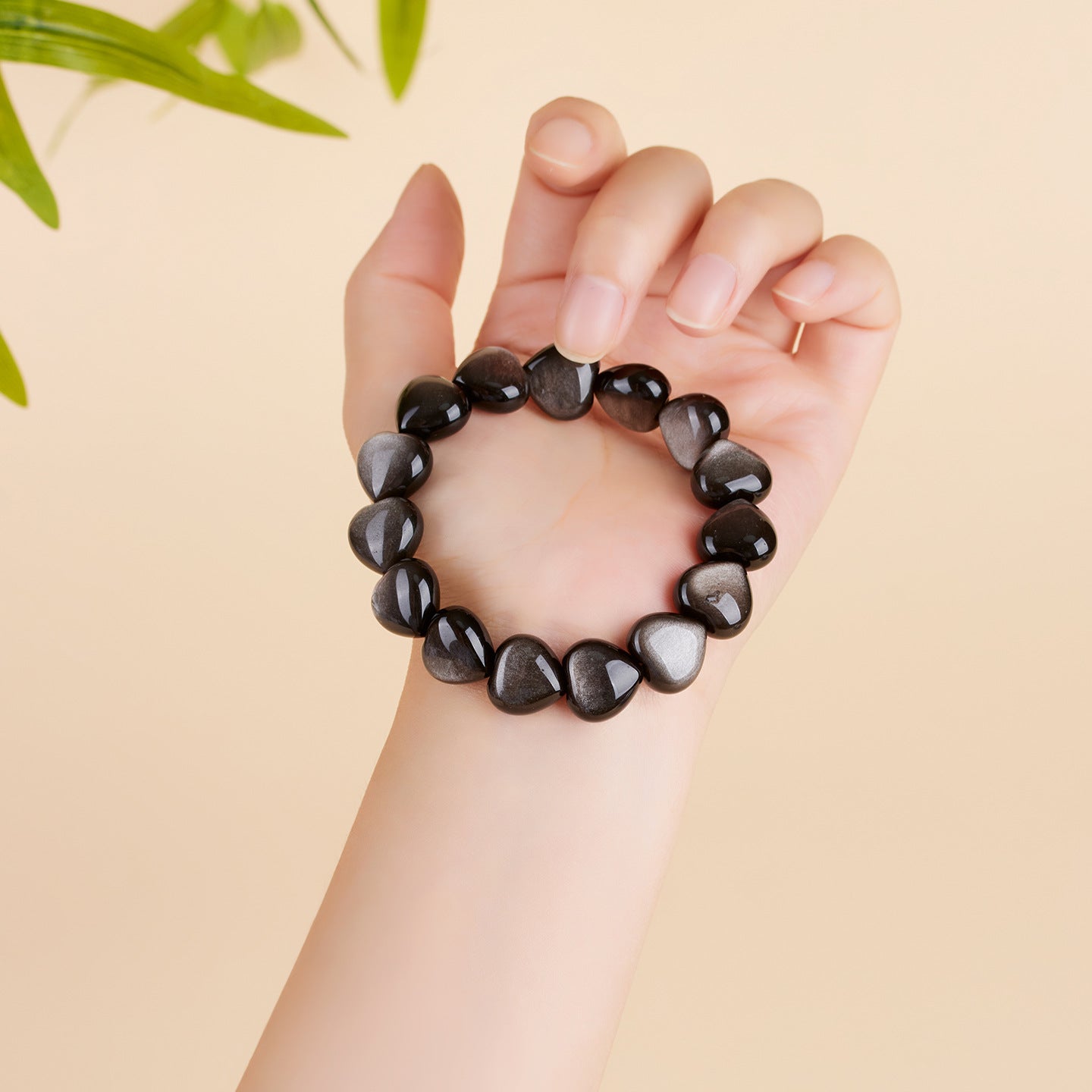 Natural Silver Obsidian Heart Bracelet - Mystical Protection Elegance Unisex