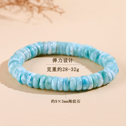 Natural Sea Grain Stone Abacus Bead Bracelet | Light Blue Spacer for Harmony & Wealth