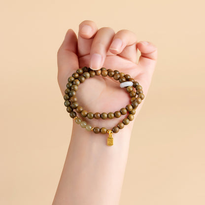 Natural Green Sandalwood Hetian Jade Double Circle Bracelet - Zen Harmony Buddhist Beads
