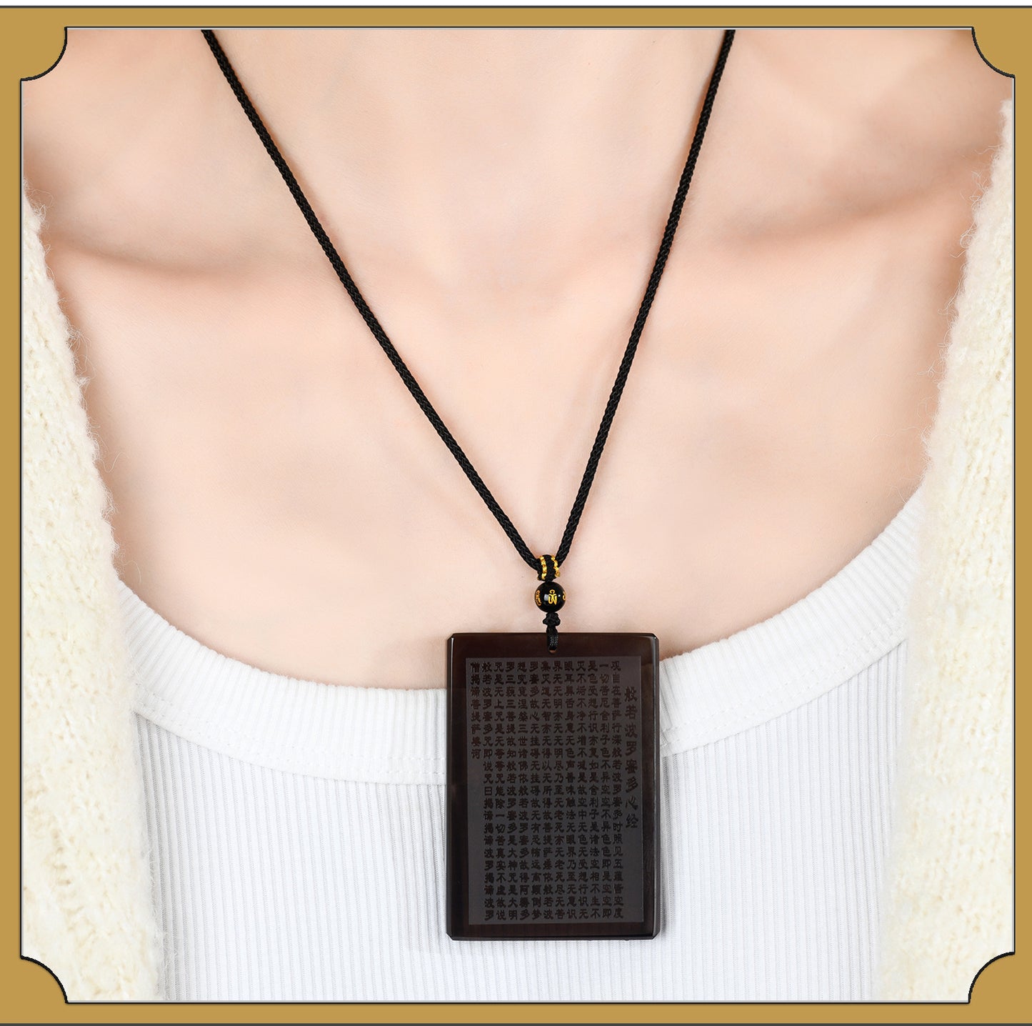 Natural Ice Obsidian Prajna Heart Sutra No Worries Pendant - Spiritual Protection for Zodiac Year