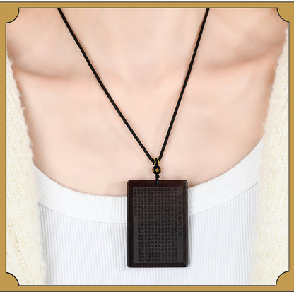 Natural Ice Obsidian Prajna Heart Sutra No Worries Pendant - Spiritual Protection for Zodiac Year