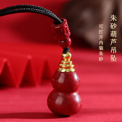 Natural Cinnabar Gourd Pendant Hollow Gawu Bottle Fortune Necklace Amulet