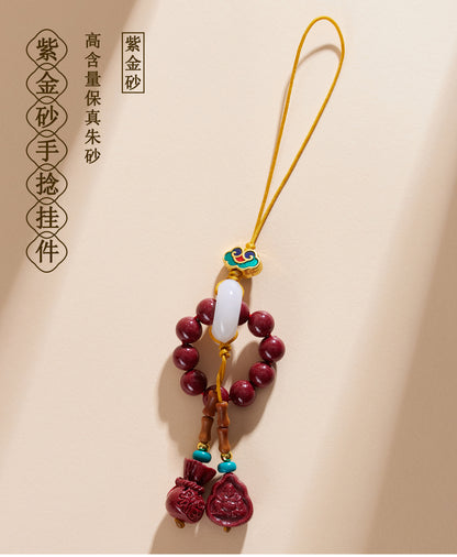Natural Purple Gold Cinnabar Hand-Twisted Lucky Charm Pendant for Phone and Bag