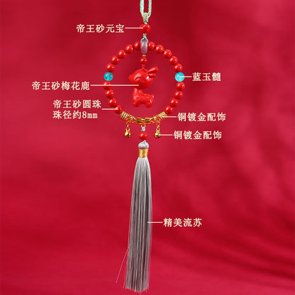 Imperial Red Cinnabar Deer Car Hanging for Safe Travel and Peace