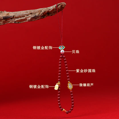 Natural Cinnabar Purple Gold Sand Gourd Pendant - Fortune & Protection Charm for Phone & Bag