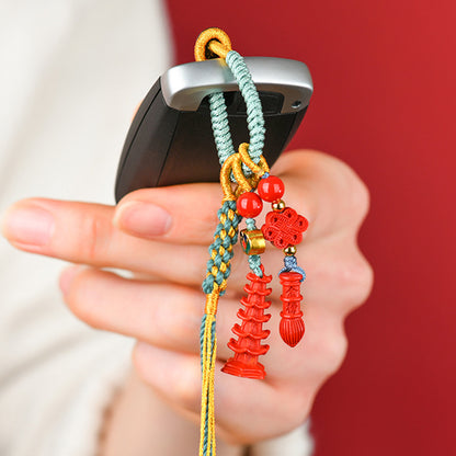 Natural High Content Cinnabar Wenchang Tower Keychain for Academic Success & Protection
