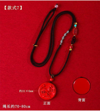 Imperial Red Cinnabar Horse Zodiac Pendant - Success and Fortune Talisman