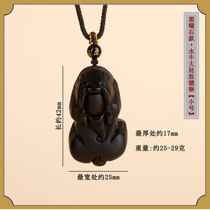 Natural Obsidian Pixiu Pendant Necklace | Chinese Style Unisex Wealth Talisman