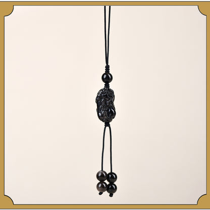 Natural Silver Obsidian Pixiu Phone Chain - Handmade Wealth Attraction Pendant
