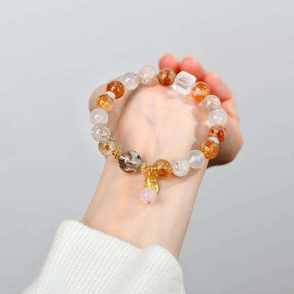 Natural Crystal Multi-Gem Bracelet with Yellow Tower Crystal and White Agate for Women
