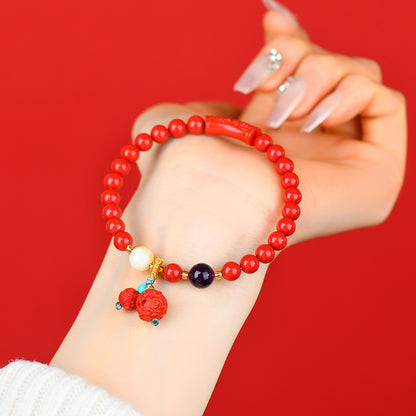 Natural Imperial Red Cinnabar Auspicious Ruyi Bracelet - Chinese Zodiac Year Lucky Charm
