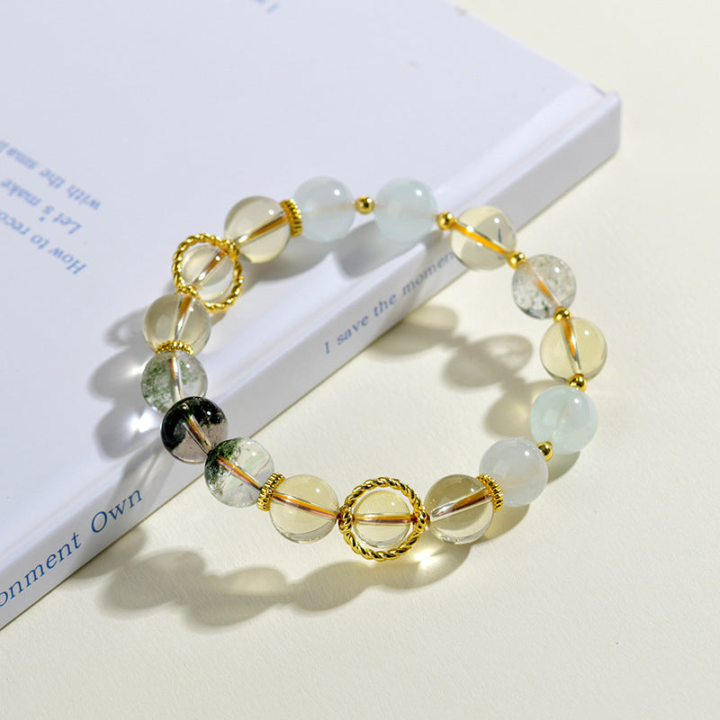 Natural Yellow Crystal Aquamarine Green Phantom Gemini Bracelet - Romantic Couple's Harmony Talisman