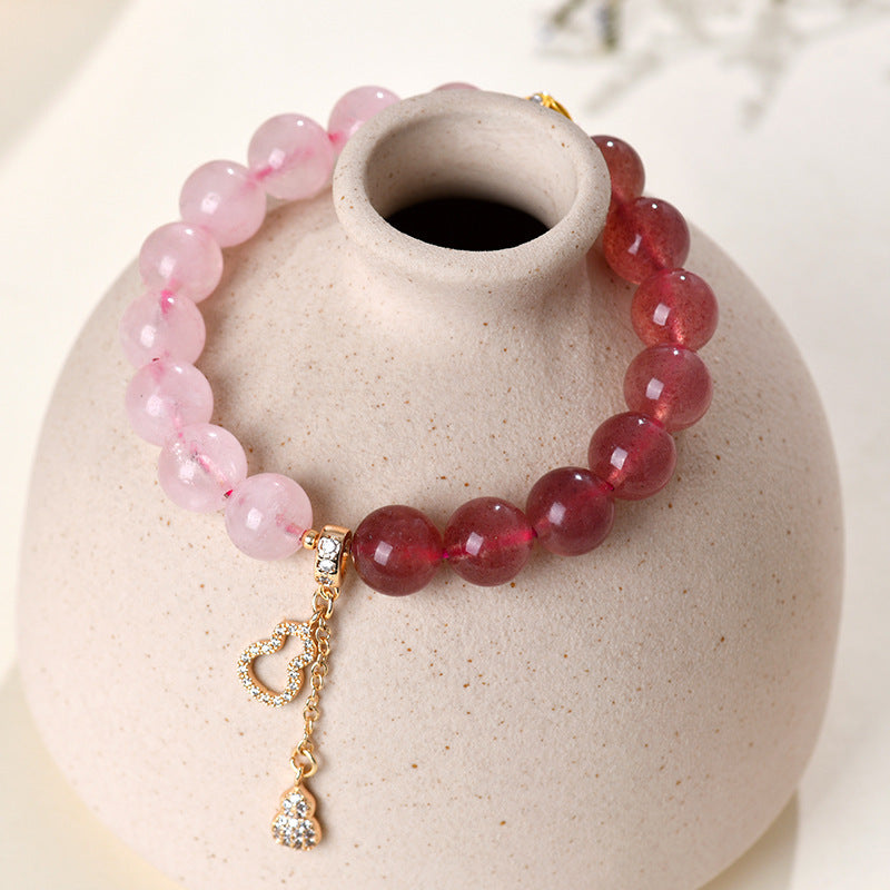 Natural Rose Quartz Strawberry Quartz Tassel Bracelet - Peach Blossom Love Charm for Women