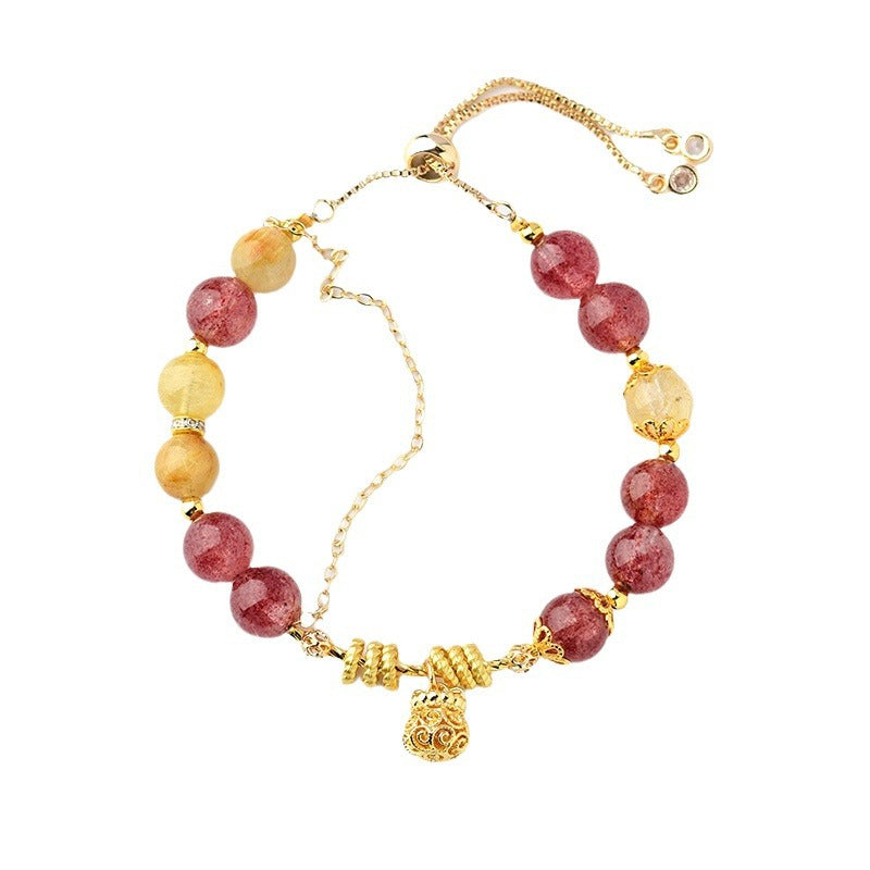 Leo Zodiac Crystal Bracelet with Natural Strawberry & Yellow Rutilated Quartz for Women