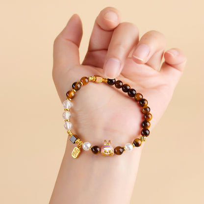 Natural Tiger Eye Stone White Crystal Elf Bracelet｜Protection Luck Charm Women's Fashion