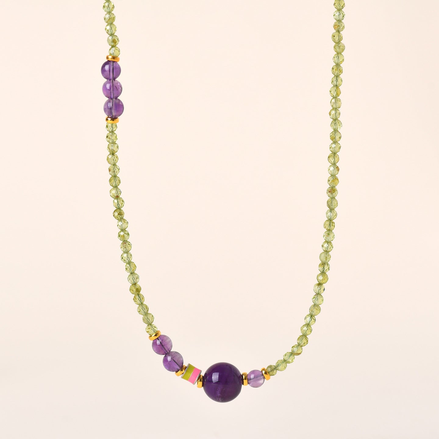 Natural Peridot Amethyst Collarbone Necklace - S925 Silver Spiritual Energy Jewelry