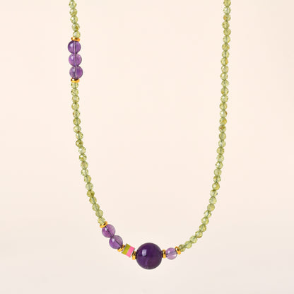 Natural Peridot Amethyst Collarbone Necklace - S925 Silver Spiritual Energy Jewelry