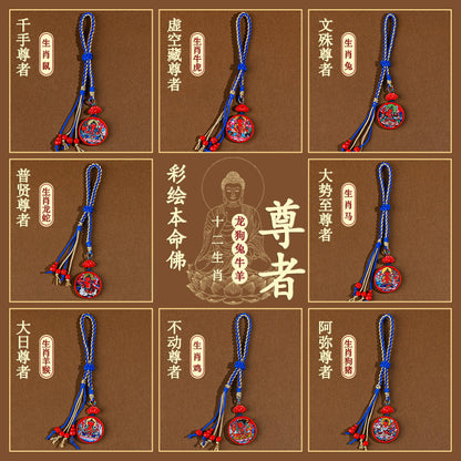 Twelve Zodiac Eight Guardians Cinnabar Thangka Pendant - Spiritual Protection Keychain Charm