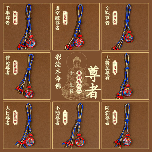 Twelve Zodiac Eight Guardians Cinnabar Thangka Pendant - Spiritual Protection Keychain Charm